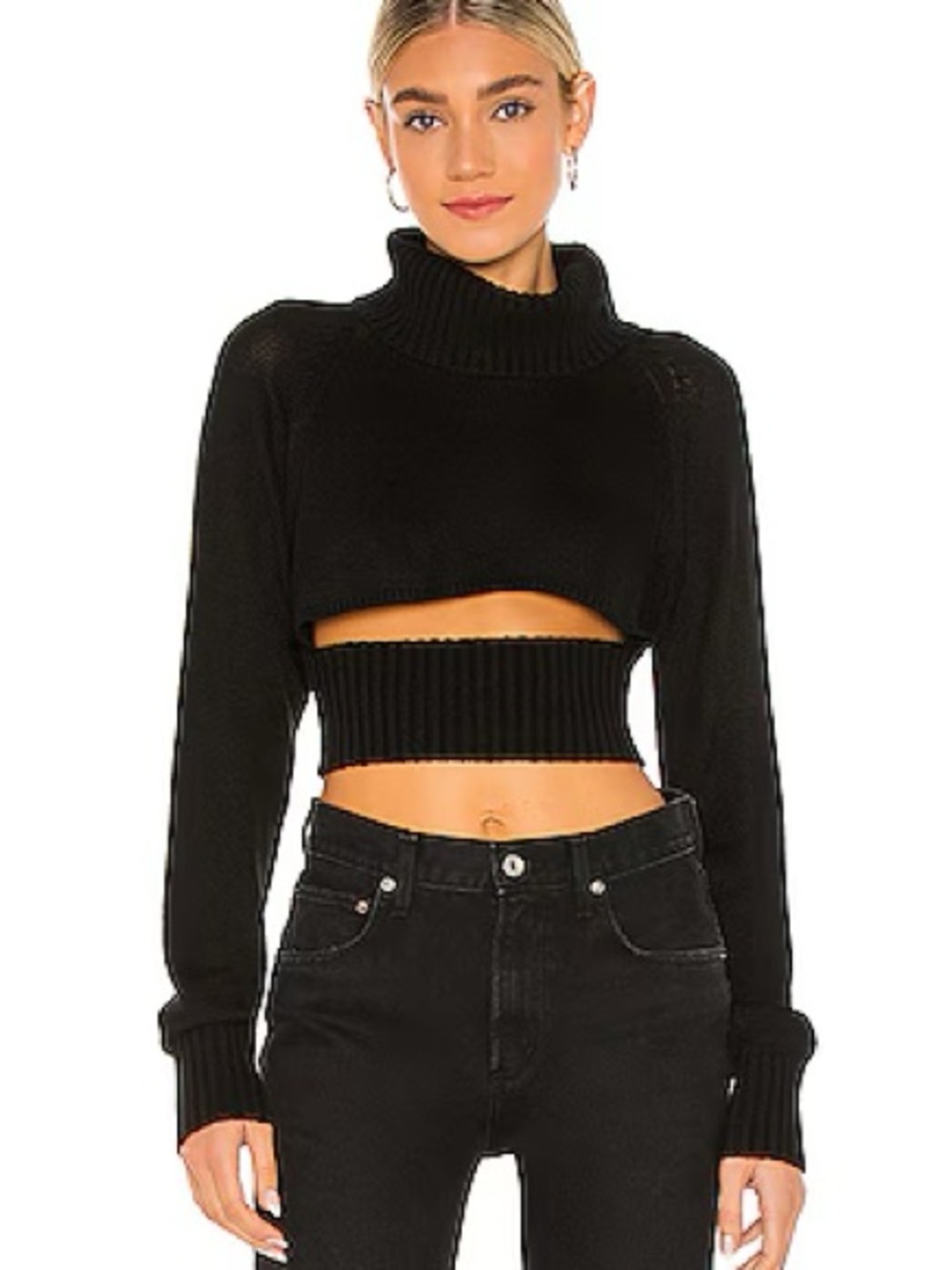 NBD Black Cropped Cutout Turtleneck Sweater